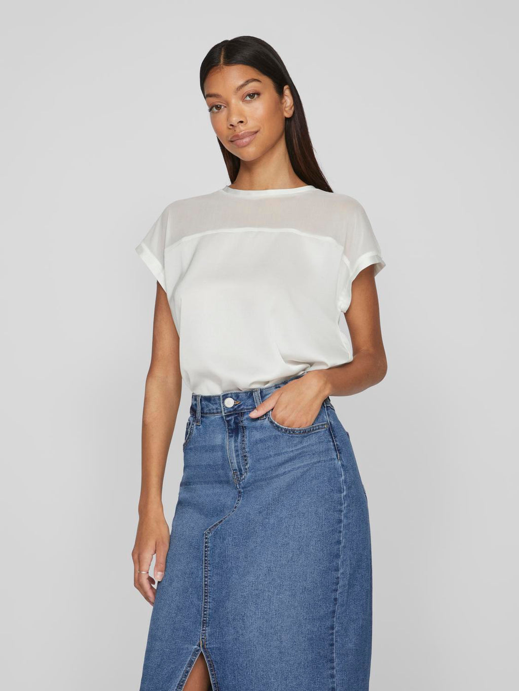VIELLETTE O-NECK S/S MESH TOP - NOO