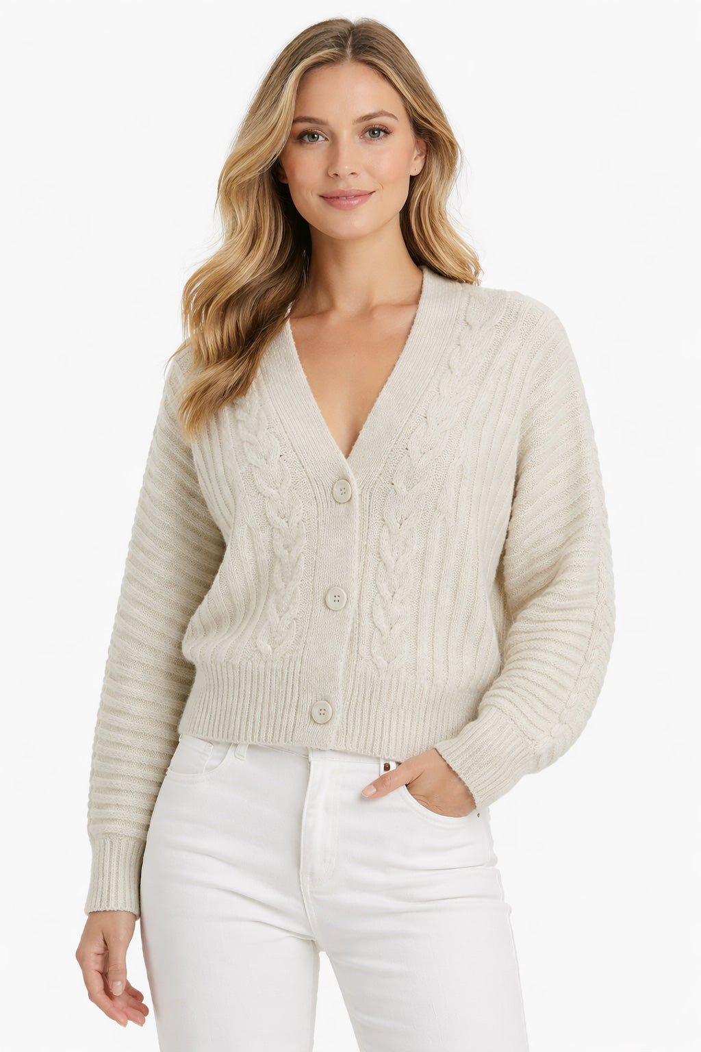 Strick-Cardigan mit Zopfmuster