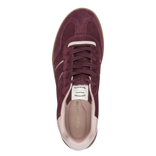 Tamaris - Damen Sneaker Schnürschuh Burgundy aus Leder Textil und Synthetik