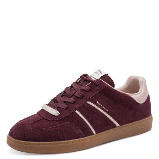 Tamaris - Damen Sneaker Schnürschuh Burgundy aus Leder Textil und Synthetik