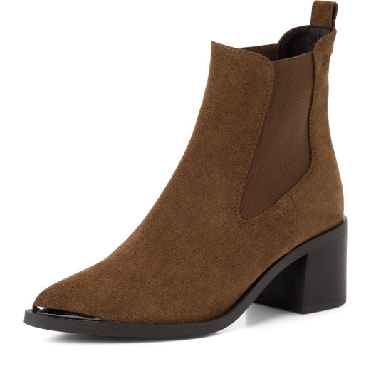 Tamaris - Chelsea-Stiefelette aus Veloursleder mit Blockabsatz