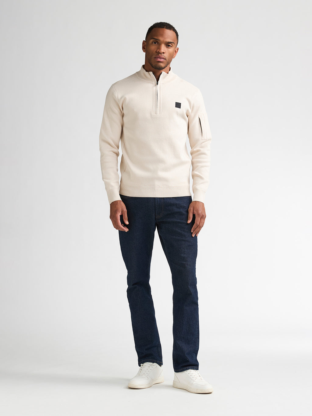Herren Troyer mit Stehkragen – Feinstrickpullover mit Half-Zip