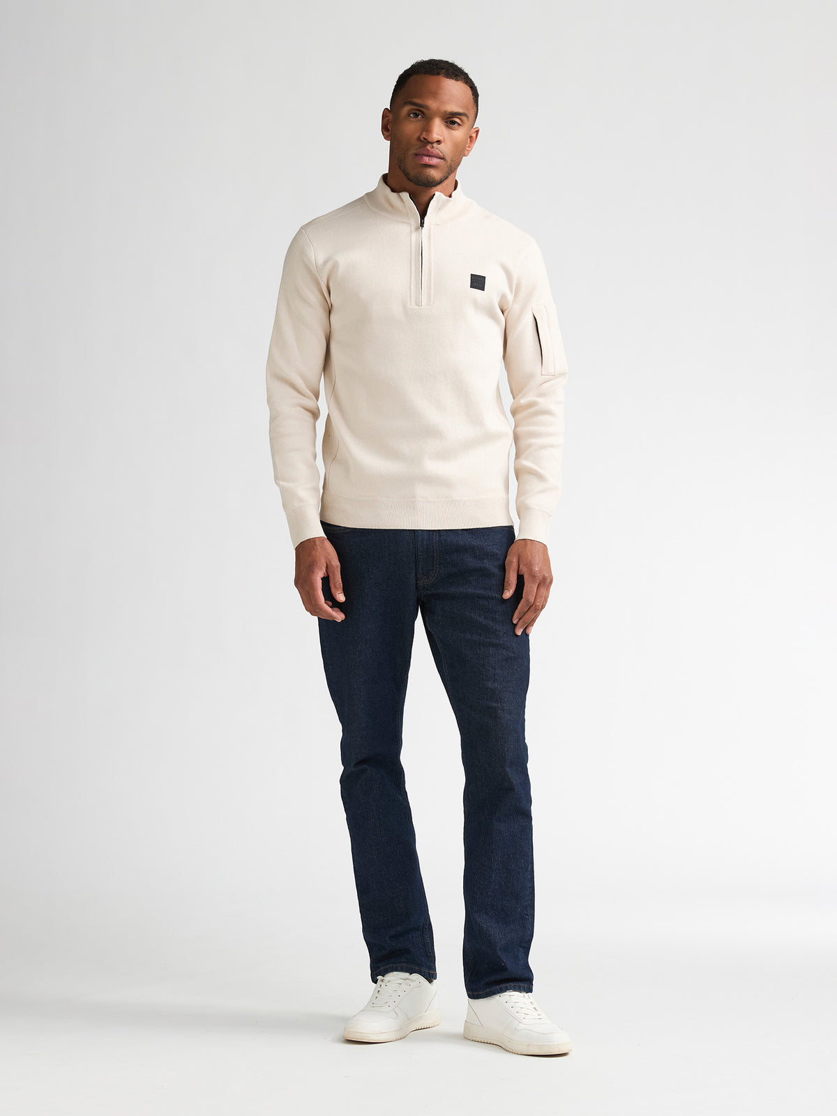 Herren Troyer mit Stehkragen – Feinstrickpullover mit Half-Zip