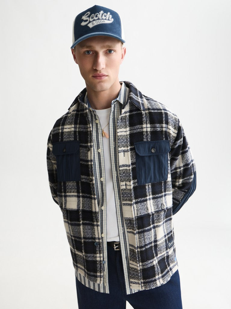 Patchwork relaxed-fit overshirt