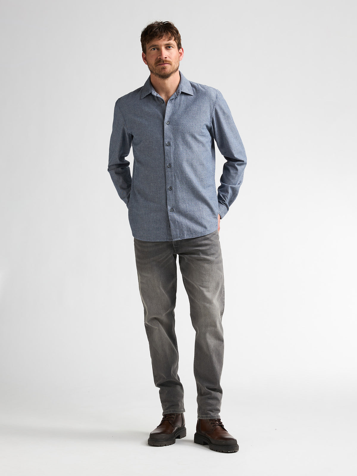 Petrol - Men Shirt Long Sleeve Uni - M-3060-SIL40