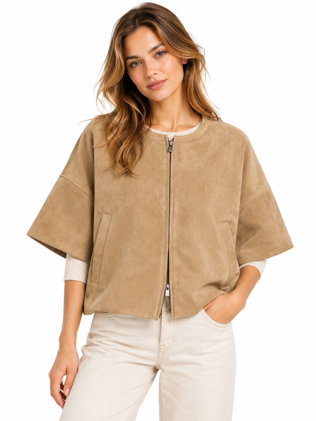 Jacke aus Velourslederimitat