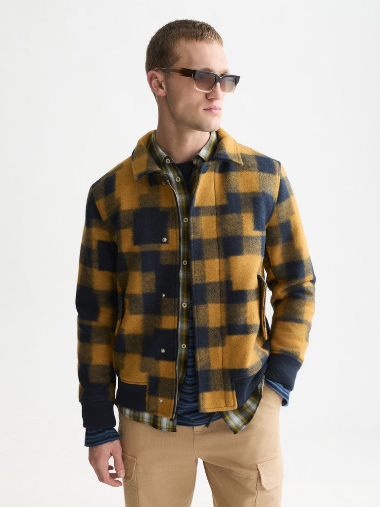 Checked wool-blend bomber jacket