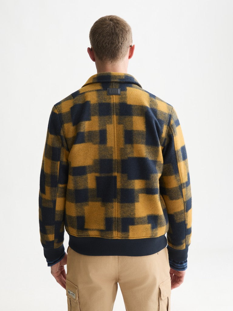 Checked wool-blend bomber jacket