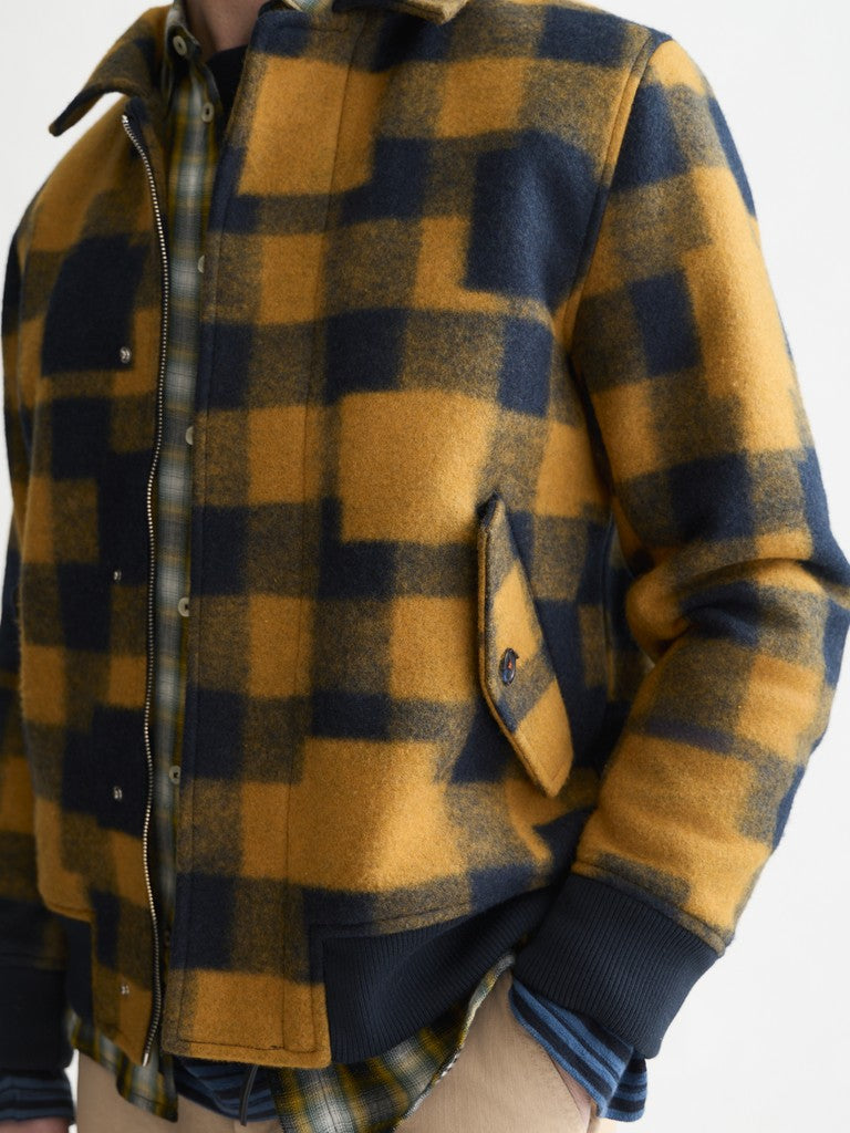 Checked wool-blend bomber jacket