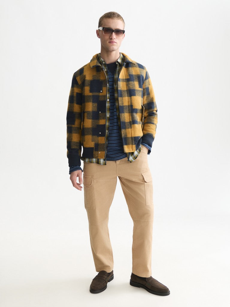 Checked wool-blend bomber jacket