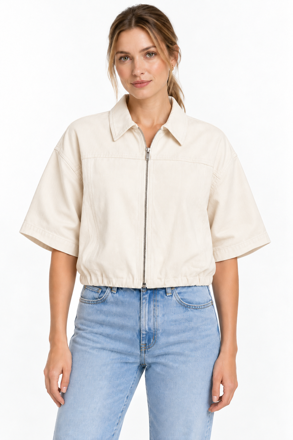 YAYA Kurzjacke mit Reißverschluss und Hemdkragen aus Baumwoll-Leinen-Mix