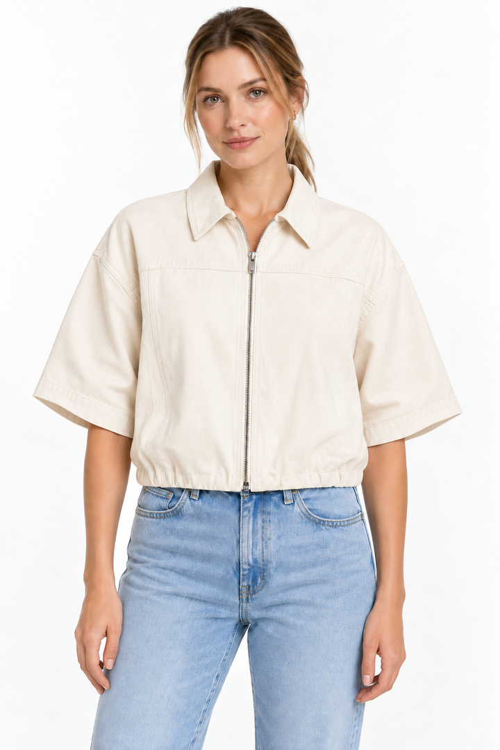 YAYA Kurzjacke mit Reißverschluss und Hemdkragen aus Baumwoll-Leinen-Mix