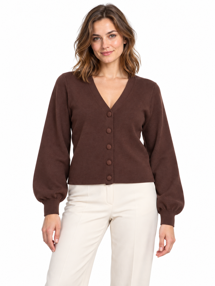 VIORA V-NECK L/S KNIT CARDIGAN/TES
