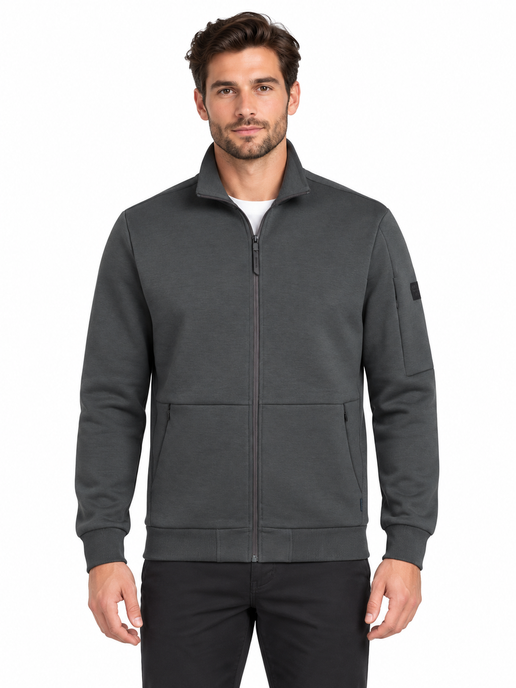 Sweatjacke mit Stehkragen und Reißverschluss