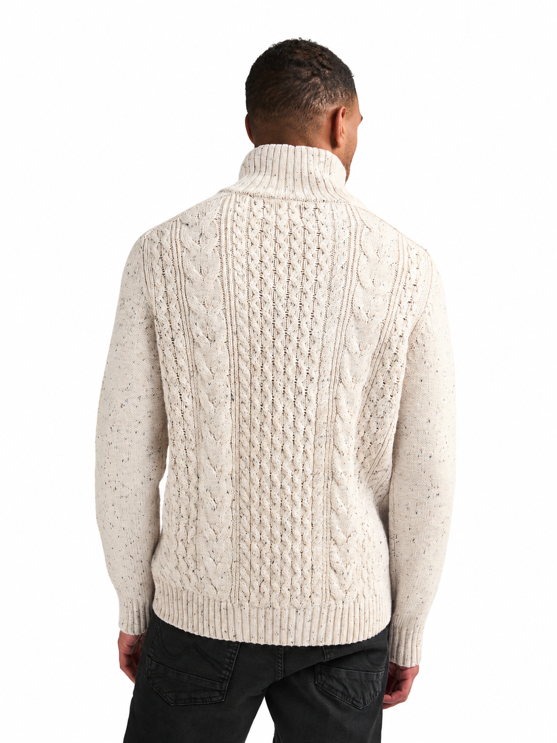 Strickpullover mit Zopfmuster und Stehkragen