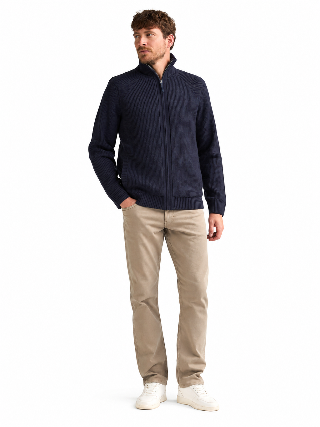 Strickjacke mit Stehkragen und Reißverschluss