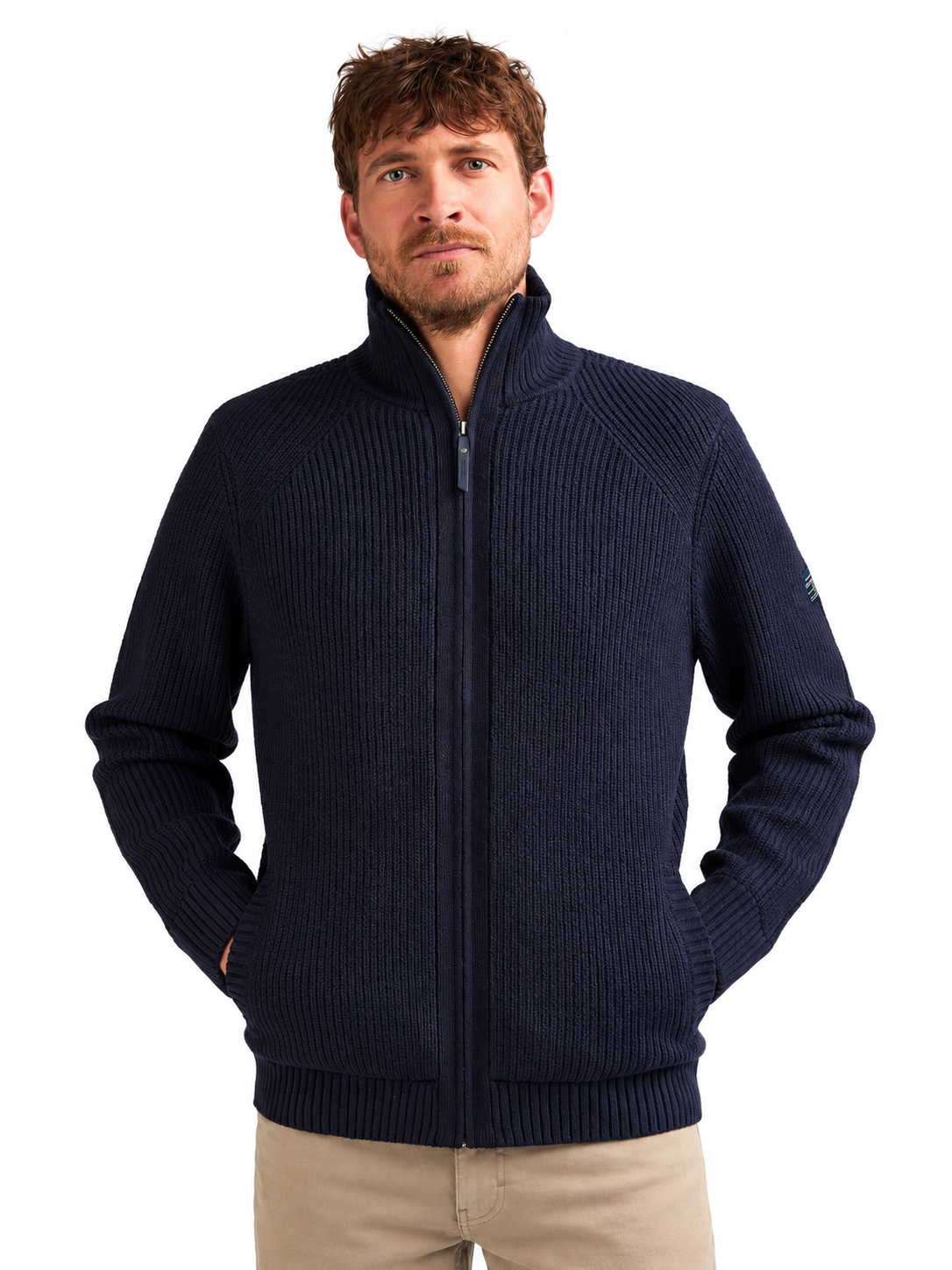 Strickjacke mit Stehkragen und Reißverschluss