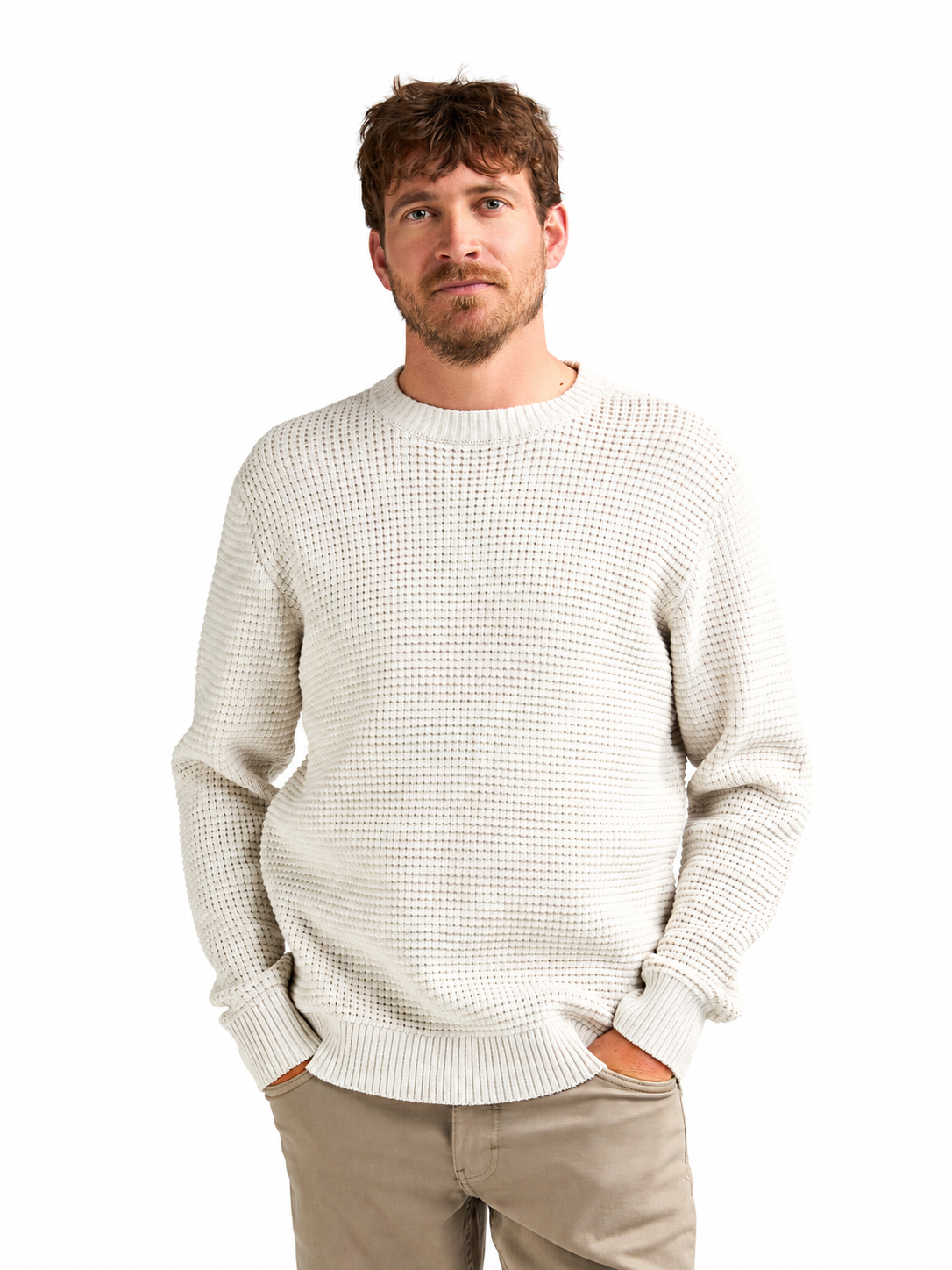 Strickpullover mit Waffelstruktur und Rundhalsausschnitt